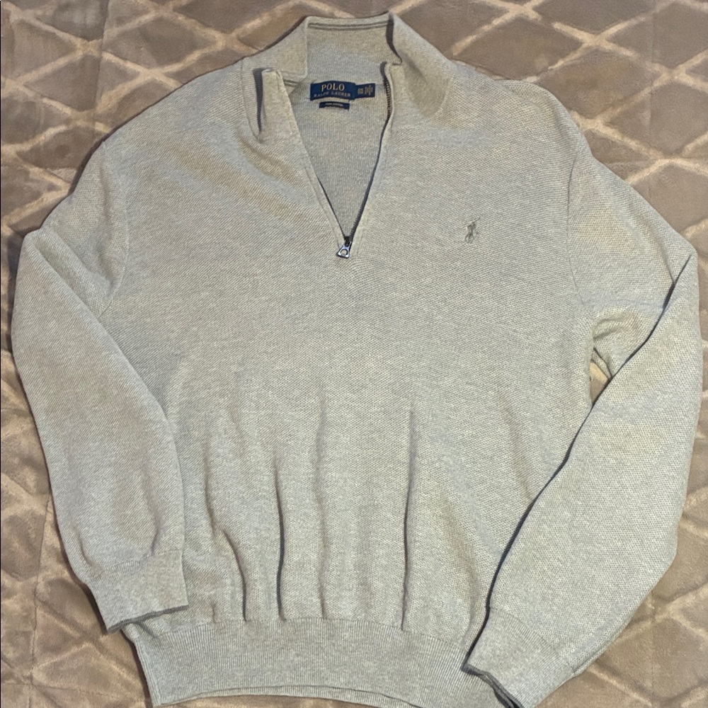 Polo by Ralph Lauren Men’s Light Gray 100% Pima Cotton Half-Zip Sweater XXL